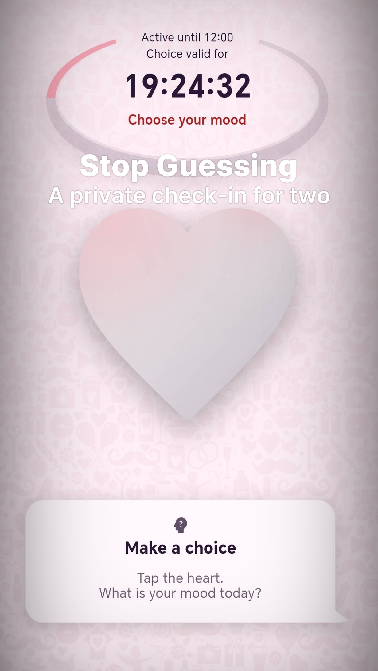 MyFuntasy screen showing Stop Guessing private check-in for two