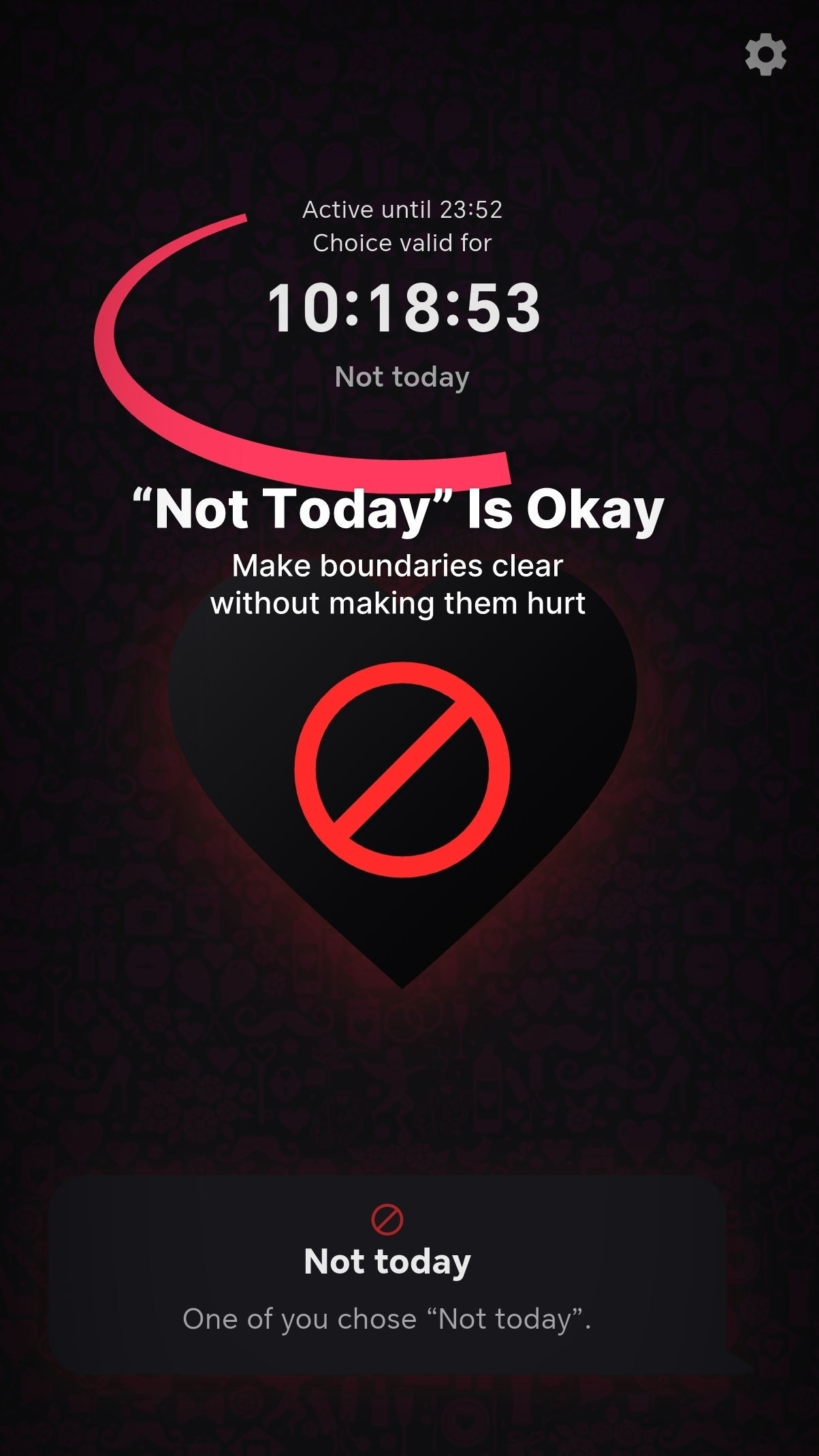 MyFuntasy Not today screen showing boundaries without pressure
