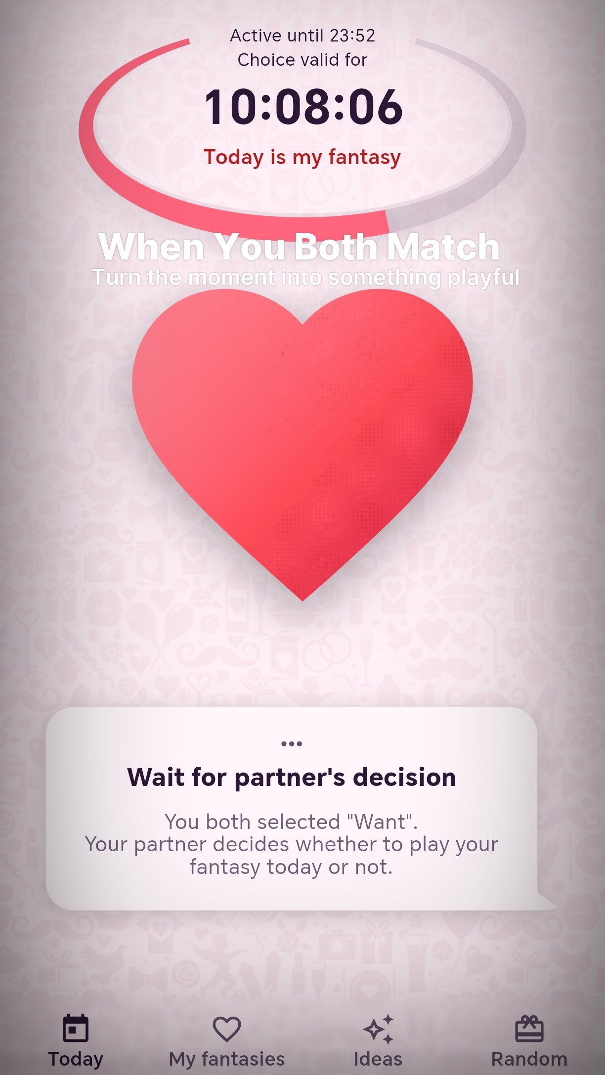 MyFuntasy screen showing when both partners match