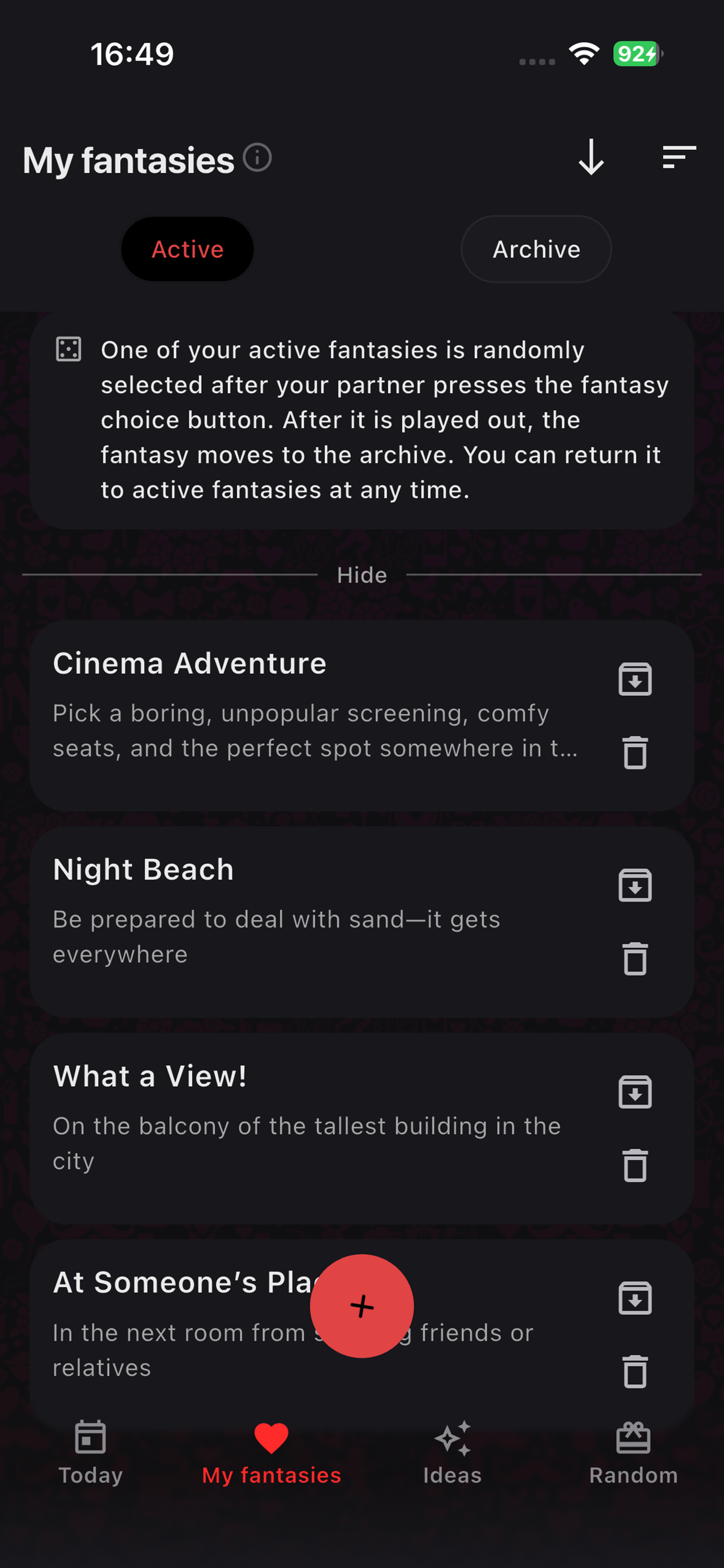 Dark theme personal wishes screen preview