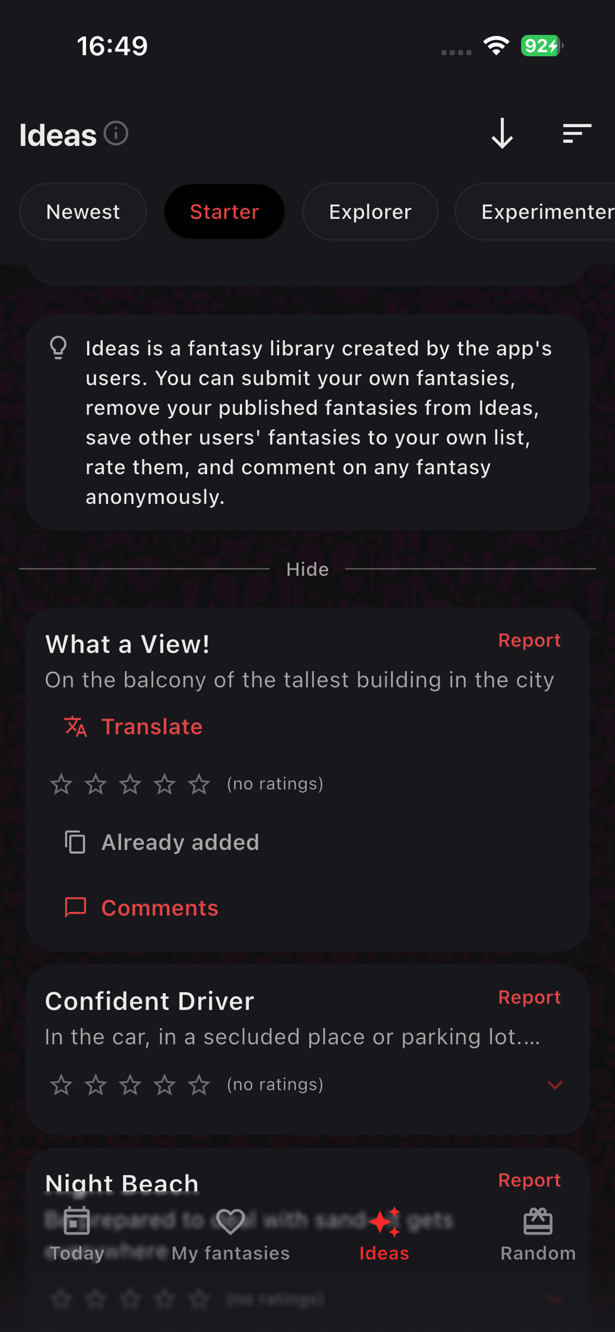 Dark theme ideas screen preview