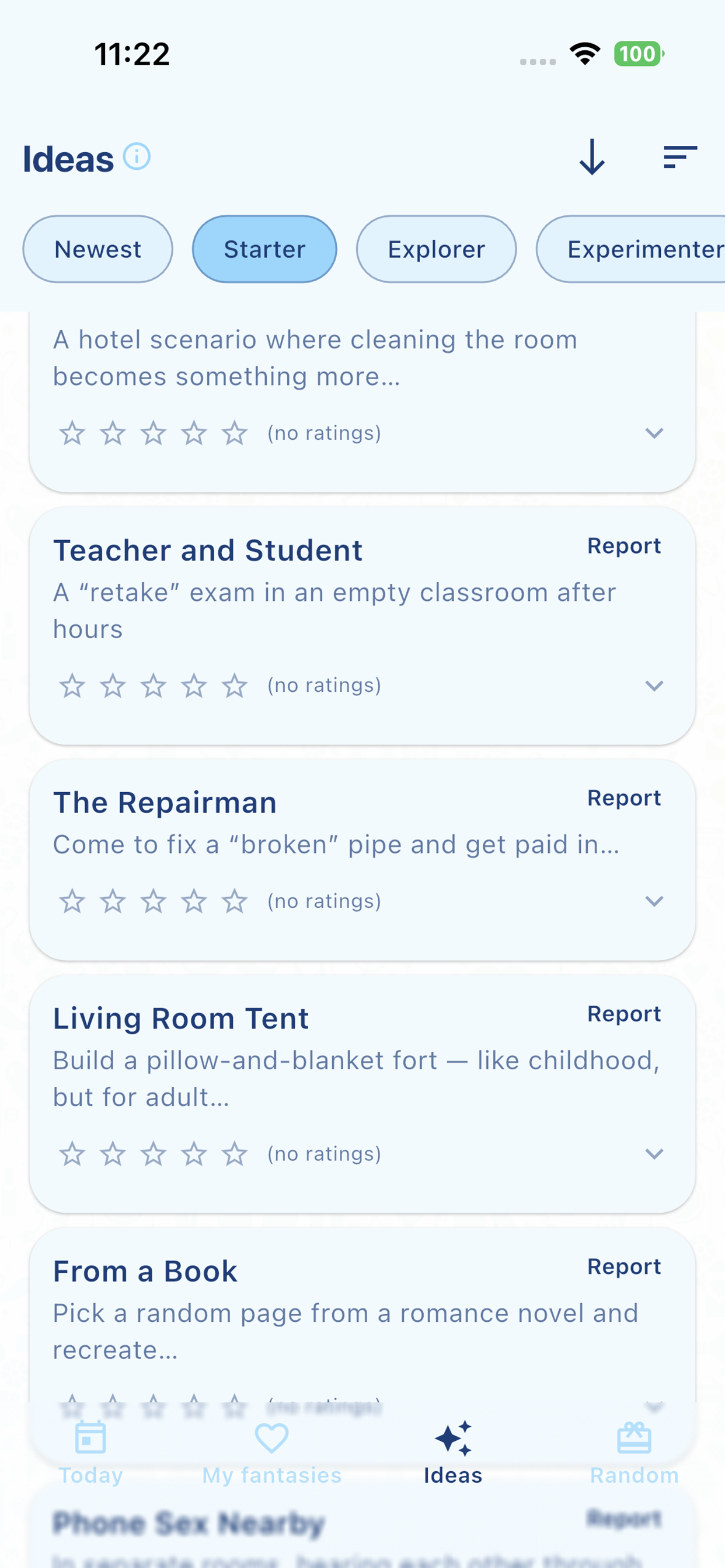 Starter ideas list screen preview