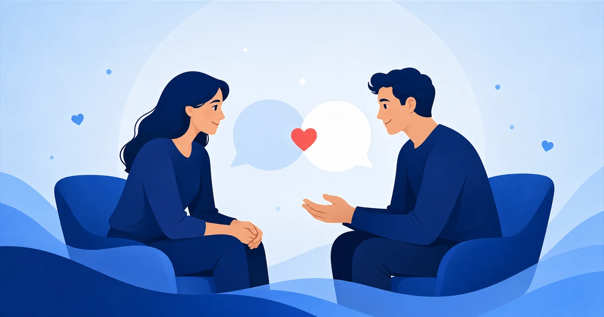 Couple having a calm conversation with a heart between them